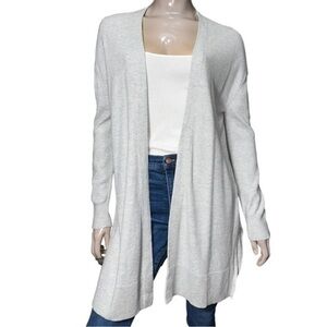 Chelsea28 Women’s M Heather Pale Gray Cotton Waffle Knit Open Sweater Cardigan